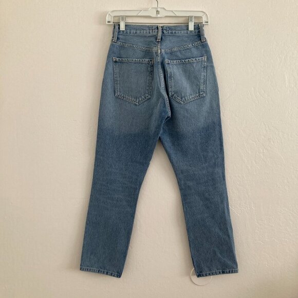 Agolde Riley Jeans Button Fly High Ride Distressed Classic Rigid Denim Crop 23 - Picture 7 of 11